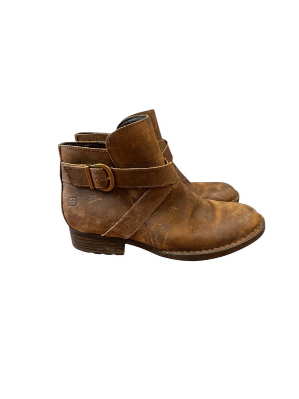 Born Trinculo Distressed Nubuck Brown Leather Zipper Ankle Boots 7M